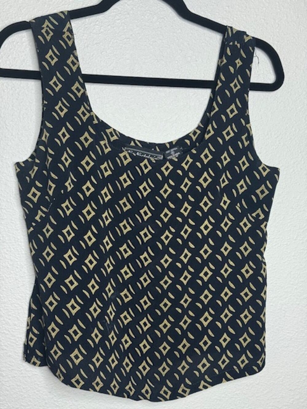 Neo Nastalgia 90s Minimalist Rayon Tank Top M Black Tan Geometric Print Vintage